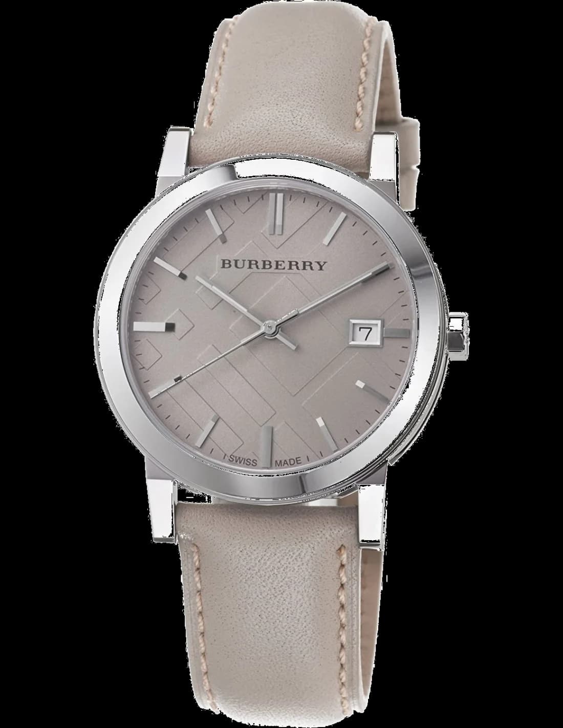 Montre Burberry BU9010 au cadran beige texturé et boîtier argenté, style classique décontracté