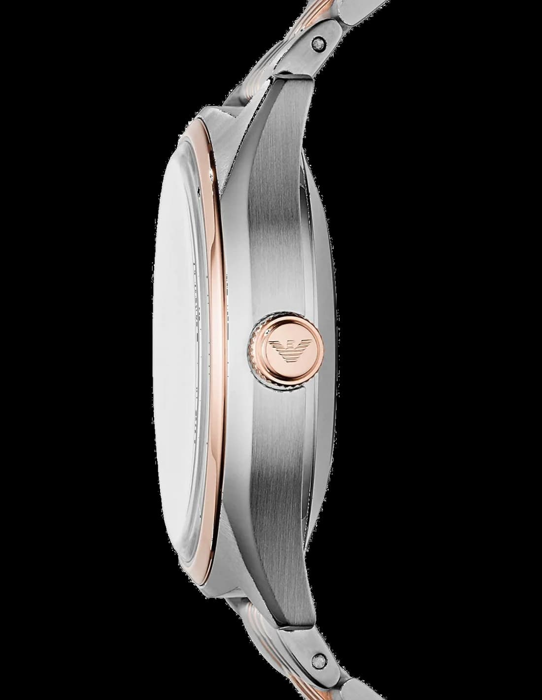 Montre Emporio Armani AR60002 bracelet acier argent or rose profil