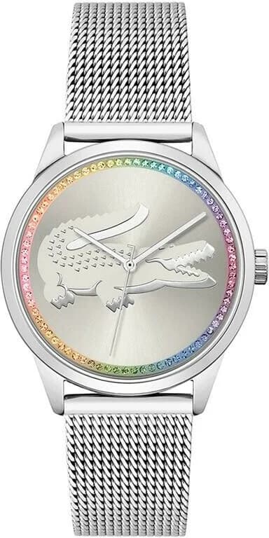 Montre Femme Lacoste Ladycroc 2001259 bracelet acier maille milanaise cadran incrusté de strass