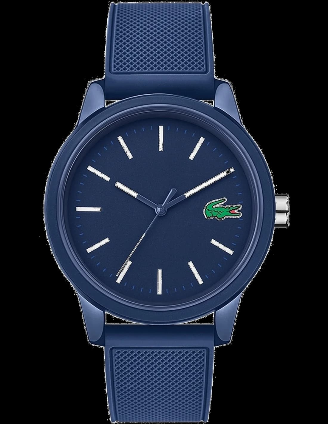 Montre Lacoste 2010987 au cadran bleu soleil avec index bâtons et aiguilles argentées, style sport chic