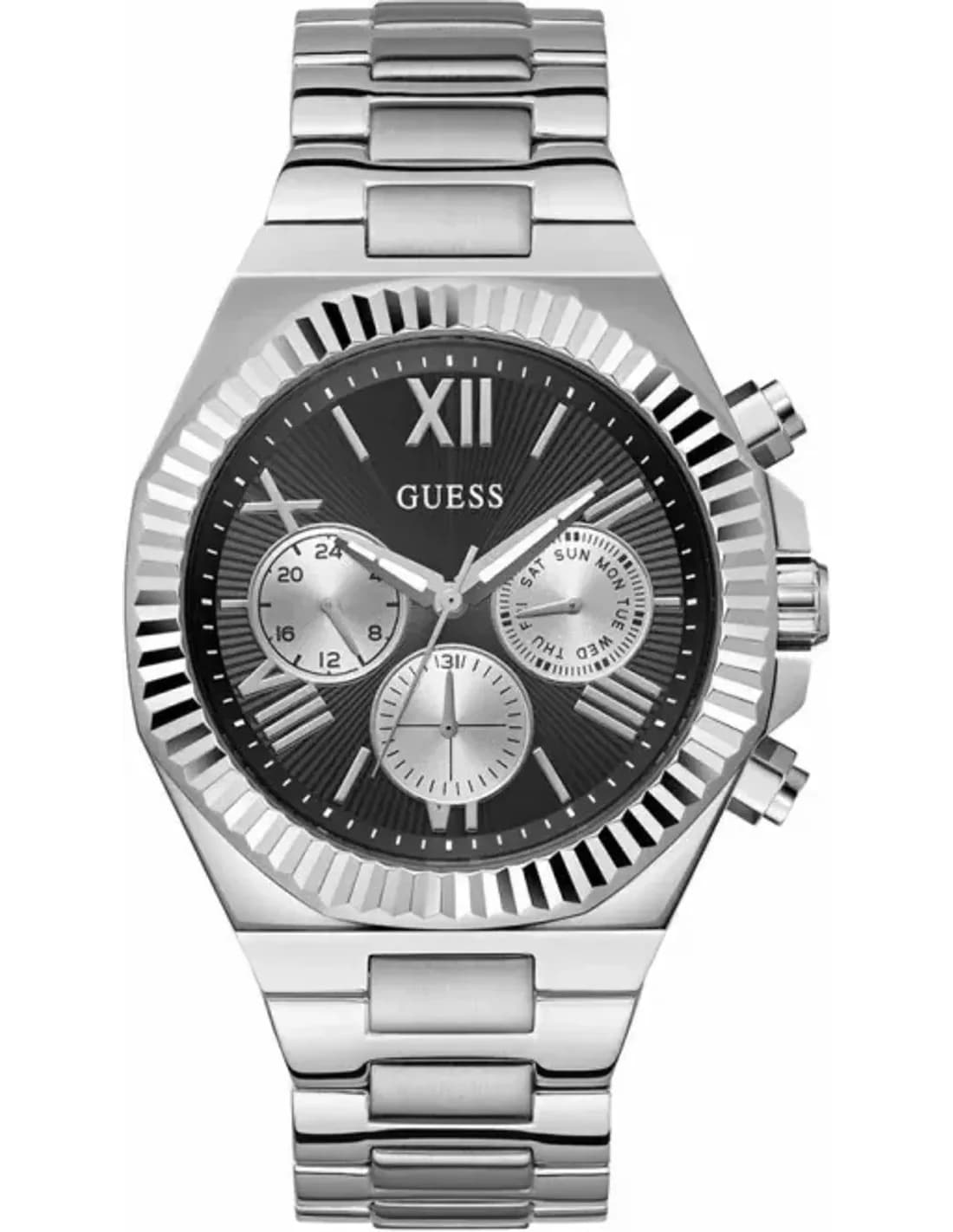 Montre Guess GW0703G1 Equity Acier Argenté et Cadran Noir Multifonctions